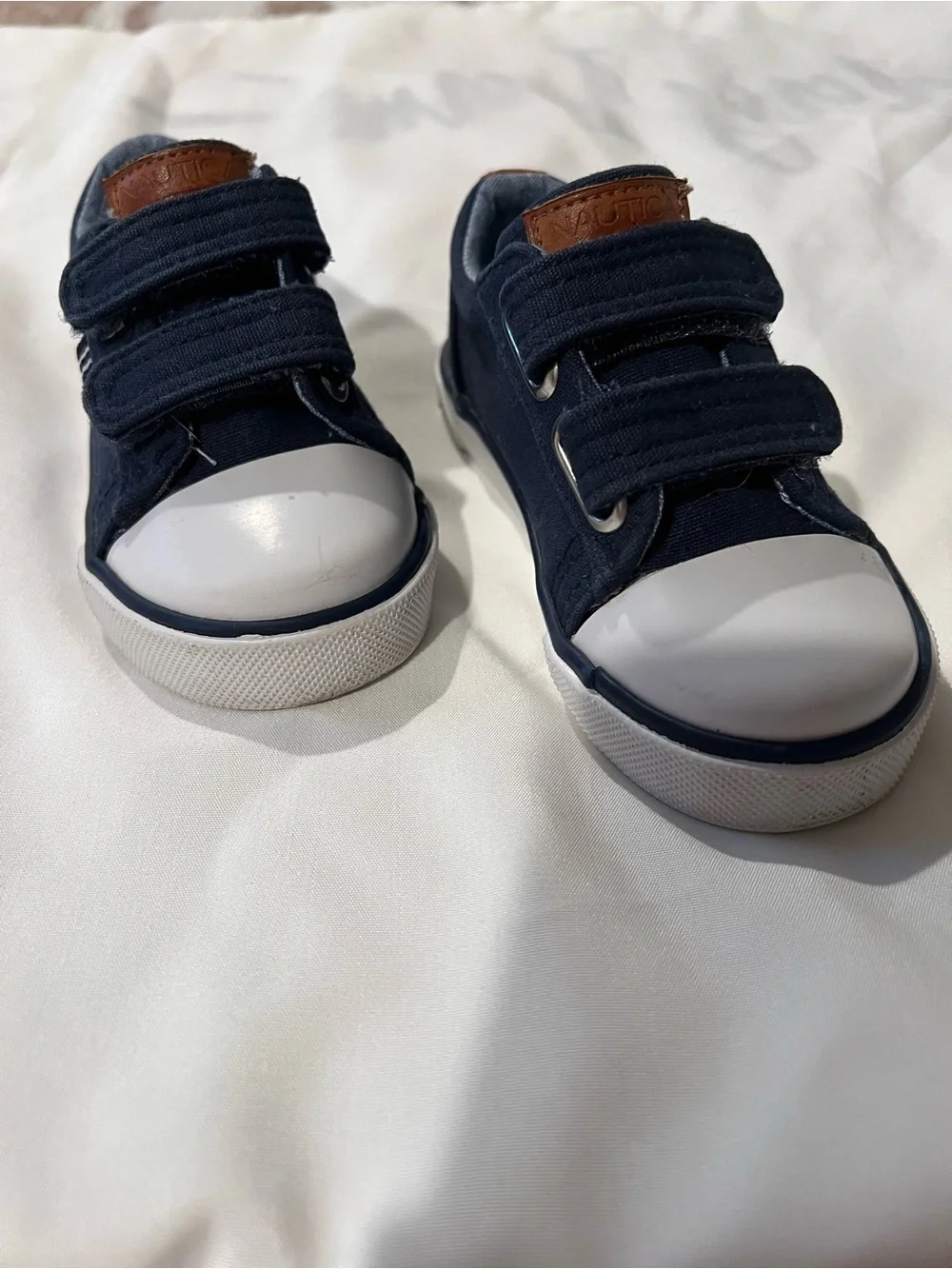 Nautica Navy Canvas with Leather Accent Velcro Toddler Sneakers Size 6